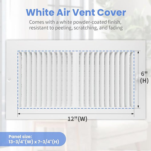 12 x 6 Inch [Duct Opening] Air Vent Covers for Wall or Ceiling - High Airflow 2 Way Steel Ventilation - Adjustable Wall/Ceiling Register, 13-3/4 Inch x 7-3/4 Inch [Overall Dimensions]