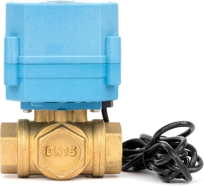 U.S. Solid WiFi Smart Motorized Ball Valve 1/2 inch NPT for Water Control & Irrigation, 3 Way Brass Electric Valve, USB Powered, LED Status Indicator, Flow Direction Window, Remote On/Off Control