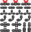 23PCs 1/2 Drip Irrigation Fittings for 1/2 & 1/4 Inch Tubing- Drip Irrigation Parts with 1/4 Reducer Connectors, 3/4 Garden Hose Adapters, Straight Tees, Couplings, Elbows,Valves, End Caps