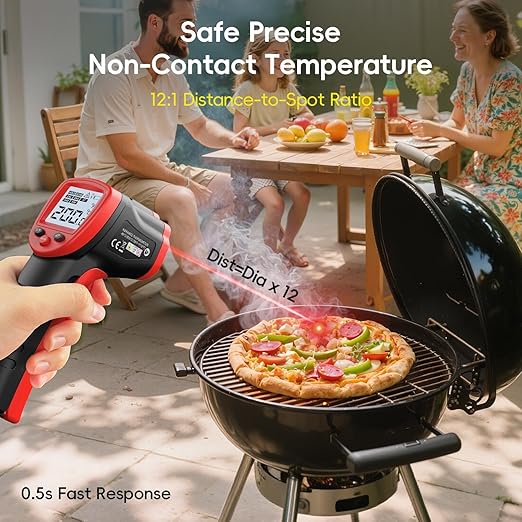Eventek Infrared Thermometer Gun, Eventek -58°F~932°F Temperature Gun, Laser Thermometer Gun for Cooking, Pizza Oven, Candy, Griddle, Engine, Infrared Thermometer with Adjustable Emissivity & Max Min