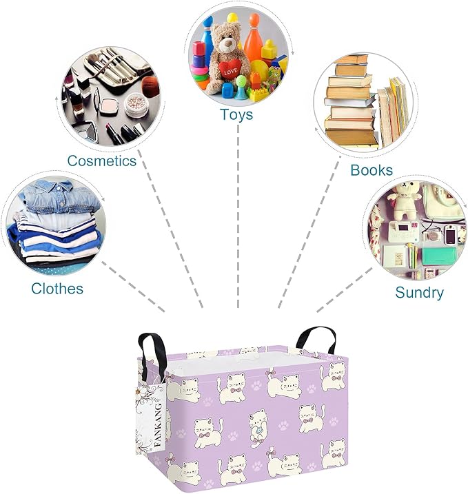 FANKANG Storage Bins,Nursery Hamper Canvas Laundry Basket Foldable with Waterproof PE Coating Storage Baskets for Boys and Girls, Office, Bedroom, Clothes,Toys(Rec-Cat ）
