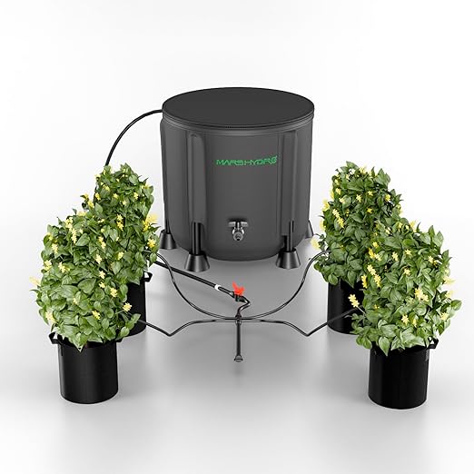 MARS HYDRO Auto Drip Irrigation Kits with 13 Gallon Foldable Bucket, 24W Upgraded Water Pump, 8 Drip Emitters, Garden Watering System for Grow Tent Indoor, Lawn, Greenhouse, Yard