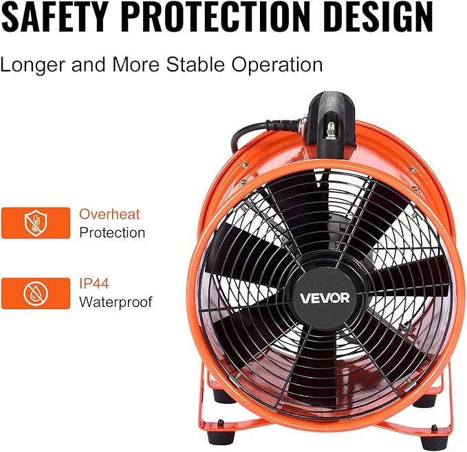 VEVOR Portable Ventilator with Hose, 2 Speed, 10 Inch Utility Blower Exhaust Fan with 33ft Flexible Duct, 292W 1948CFM High Velocity Industrial Air Mover for Extraction and Ventilation