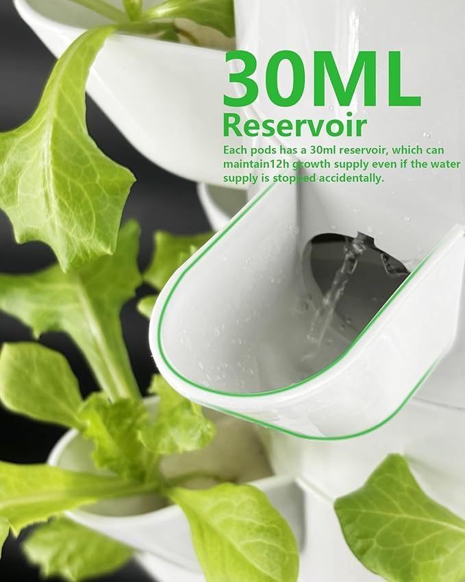 Hydroponic Tower Growing System Kits，30 Pods Vertical Indoor Garden，360° Full-Spectrum Lighs, Automatic Water Circulation System，Suitable for Leafy Greens and Herbs