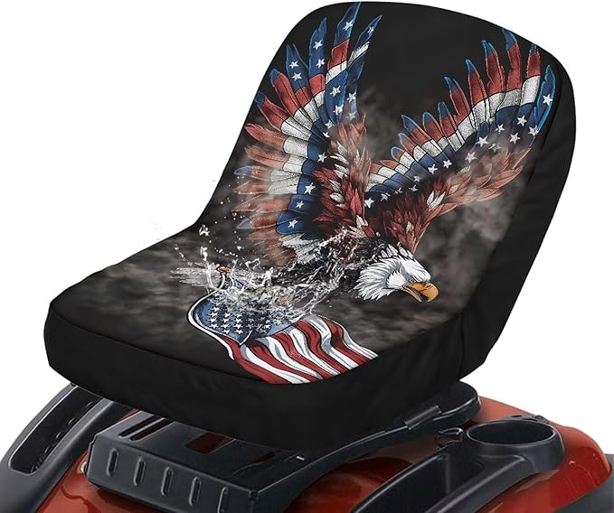 Eagle and Flag Riding Lawn Mower Seat Cover for Tractor Accessories, Lawnmower Parts Compatible with Cub Cadet, Lawn Tractor Seat Cover,Mower Seat Cushion