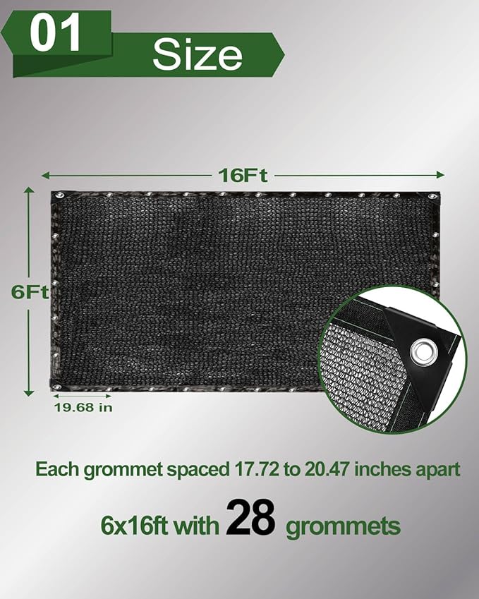 vensovo 40% Sunblock Shade Cloth Net Black Resistant - 6x16 Ft Garden Shade Mesh for Plant Cover, Greenhouse, Chicken Coop, Kennels, Tomatoes Plants