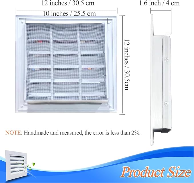 Gable Vent with Screen - 12" X 12" Aluminum Attic Vent Square Louvered Vent Cover - White Paintable Wall Vent Systems for Houses, Attic, Shed, Door, Shipping Container,Vent Opening: 10" X 10"