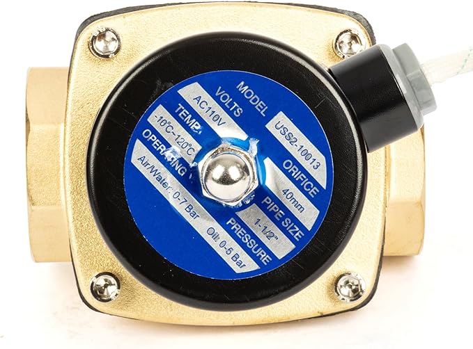 U.S. Solid Smart WiFi Brass Solenoid Valve, 1-1/2", 110V AC, Normally Closed, App Remote Control for Water Systems & Automation