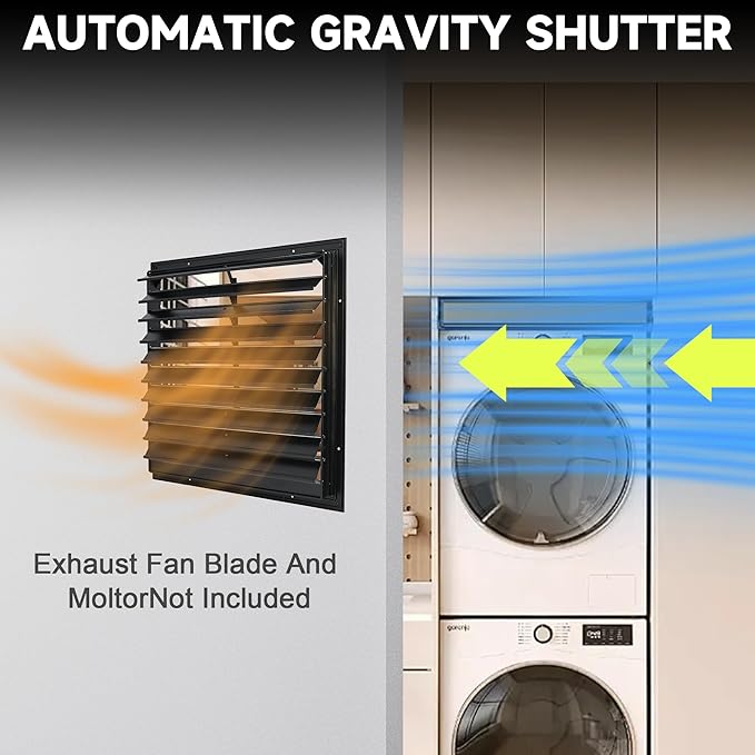 20 Inch Automatic Exhaust Shutter Louver Vent, 2Pcs Aluminum Gravity Shutters Louver for Windows Outside, Home Attics, Greenhouse Vent