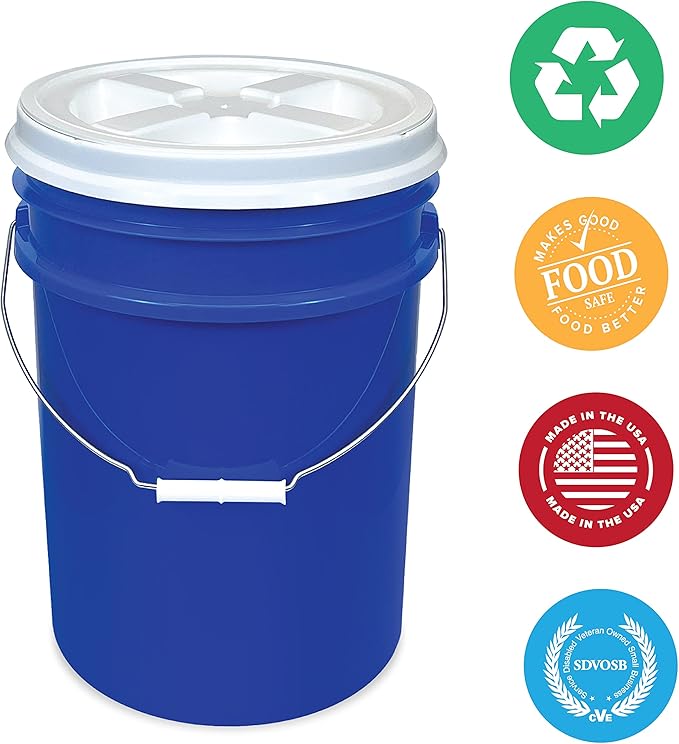 ePackageSupply 5 Gallon Bucket - Food Grade Bucket with Airtight Gamma Seal Screw-On Lid, BPA-Free, Heavy-Duty 90 Mil HDPE Plastic, Bulk Storage, Durable Container, Made in USA, Blue/White, 3 Packs