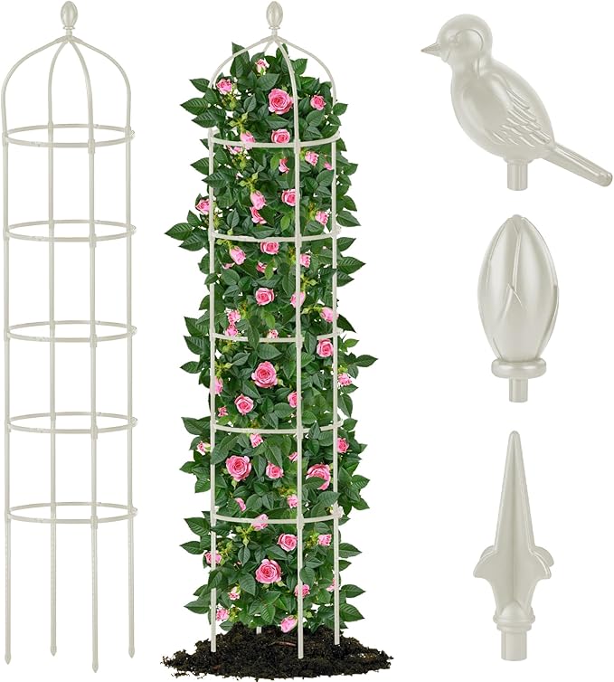 Garden Obelisk Trellis for Climbing Plants Outdoor 6.7 Ft Rose Bush Round Trellis for Pots Rustproof Metal Pipe with Plastic Coated Plant Flower Trellises for Clematis Vine Jasmine Support