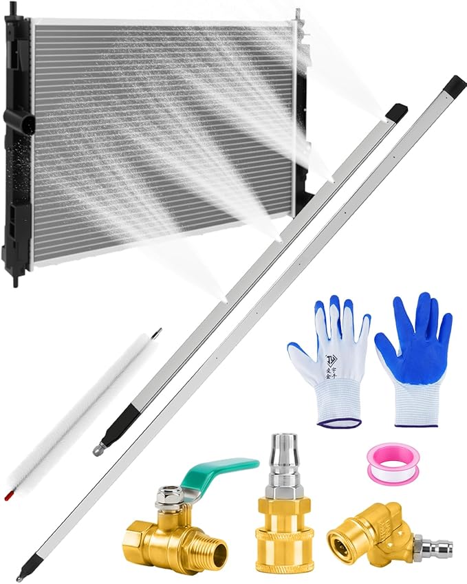 AutoEC 4500 PSI Radiator Cleaning Wand Set, 47" & 24" Water Air Wands for Cars Trucks Heavy Equipment, Stainless Steel Radiator Cleaner Kit for Farm & Fleet Maintenance