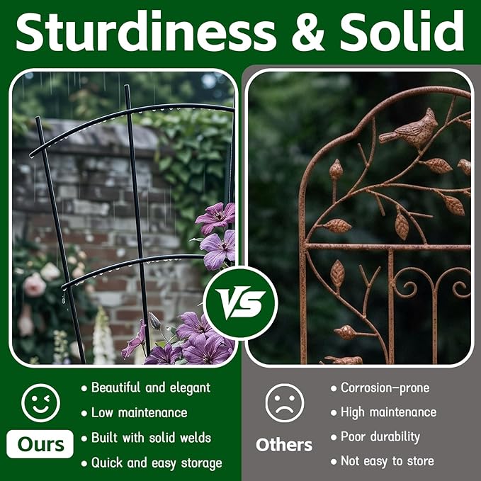 Thealyn 4 Pack 32" Metal Plant Trellis for Pots & Garden Beds, Rustproof Support for Indoor Outdoor Climbing Plants, Vines, Flowers, Fan Shaped, Black