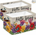 Spring Flowers Storage Bins Cubes Waterproof Cloth Storage Basket,Farmhouse Vintage Country Colorful Floral Foldable Storage Bags for Shelf Clothes Storages Organizers with Handles 15x11x9.5 in 2PCS