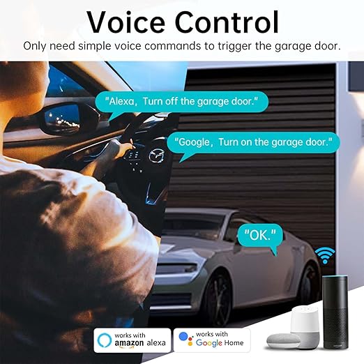 Smart WiFi Garage Door Opener - Bryxium Universal Wireless Remote Openers Gate Switch Sensor Remote, Compatible with Alexa and Google Assistant Devices, SmartThings, App Control, No Hub Required