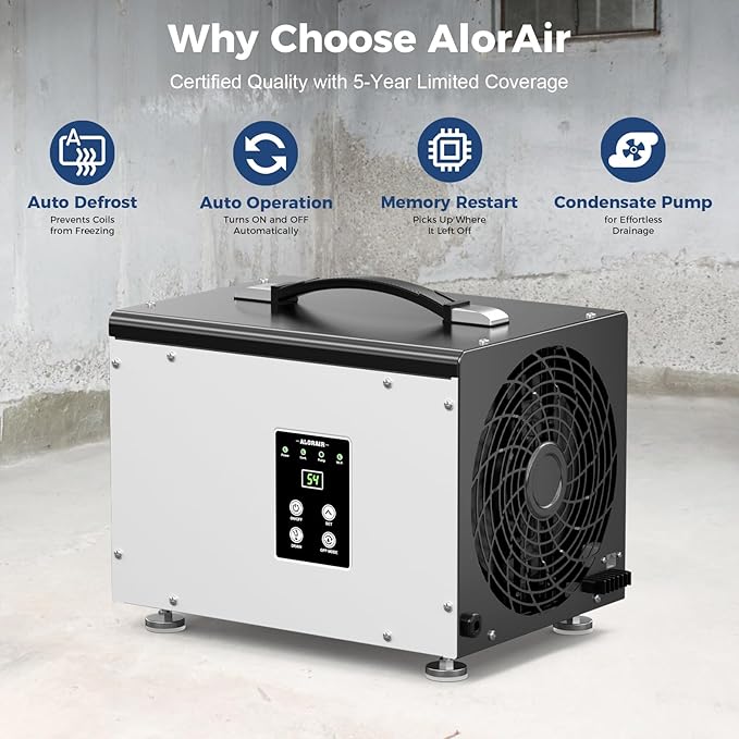 ALORAIR Wi-Fi Crawl Space and Basement Dehumidifier, 70 Pint with Pump, Auto-Defrost, Covers Up to 1000 Sq Ft, Memory Start, cETL Listed, Commercial Grade