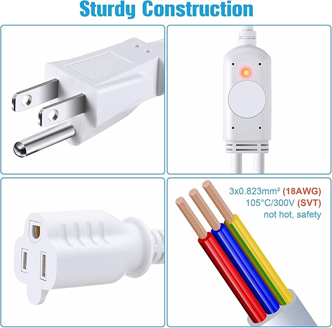 Feekoon 120V 10A Temperature Controlled Extension Cord, Heat Cable Controller Turns on Below 32°F, Off Above 50°F, Thermostatically Controlled Outlet for Coop Heaters Deicers Water Pipe Heating Tapes