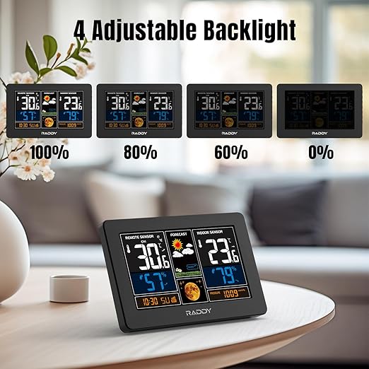 Raddy N75 Wi-Fi Weather Station with App Control, 7.5" Color Display Indoor Outdoor Thermometer, Accurate Weather Forecast, Network Time, Frost Alert, Adjustable Backlight for Home Use