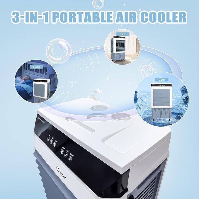CAYNEL Evaporative Air Cooler, 120W Cooler with 8 Gallon Water Tank, Touch Screen and Remote Control, 12 Hour Timer, 3 Fan Speeds, Outdoor Air Cooler for Yard, Patio, Porch, Factory