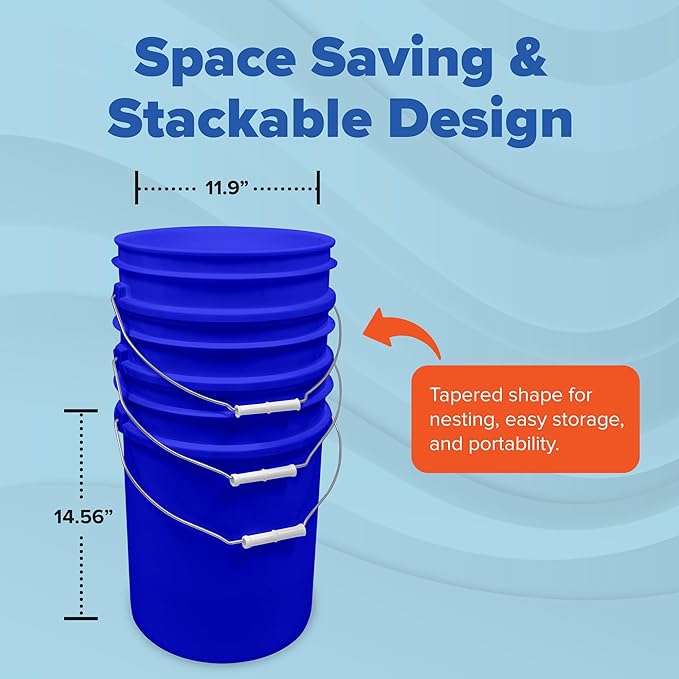 ePackageSupply 5 Gallon Bucket - Food Grade Bucket, Metal Handle Grip, BPA-Free, Heavy-Duty 90 Mil HDPE Plastic Pail, Stackable Utility Container, Made in USA, Lid Not Included, Blue, 3 Packs