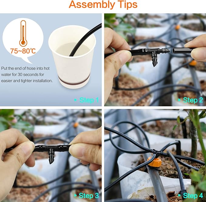 1/4" Drip Irrigation Tee Fittings, 60 Pieces Barbed Tee Connectors for 1/4 Inch Tubing, Drip Line 3-Way T Parts for Sprinkler Garden Lawn Irrigation System
