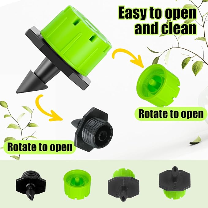 Yaocom Sprinkler Irrigation Drippers, 1/4 Inch Barbed Drip Emitter, 360 Degree Watering Adjustable Suitable Anti-Clogging Drippers for 4mm/7mm Garden Watering Tubing System(Green,400 Pcs)