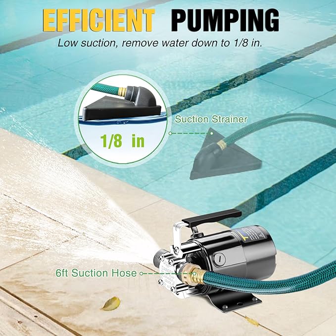 Trupow 1/10HP 330GPH 115-Volt Mini Portable Electric Utility Sump Transfer Water Pump with ON/OFF Switch and Water Hose Kit