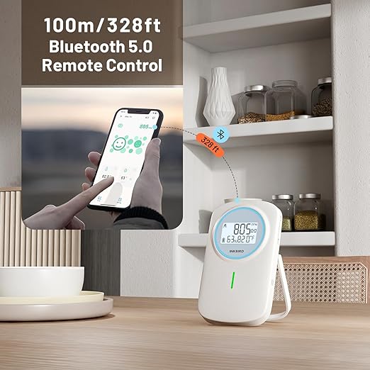 INKBIRD Smart Air Quality Monitor Indoor Ndir | Bluetooth 3 in 1 with App | Detect Carbon Dioxide & Temperature & Humidity Battery Powered | for Home, Office, RV, Grow Tent (IAM-T2)