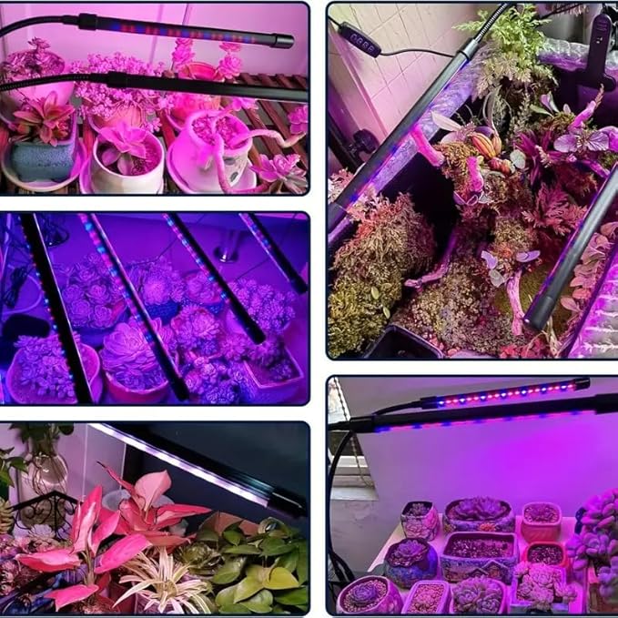 Grow Lights for Indoor Plants 2 Heads Full Spectrum, Flexible Gooseneck Clip On Plant Light 40 LEDs, 3/9/12H Auto Timer 3 Modes 10 Brightness Levels for Seed Starting, Flowers & Vegetables