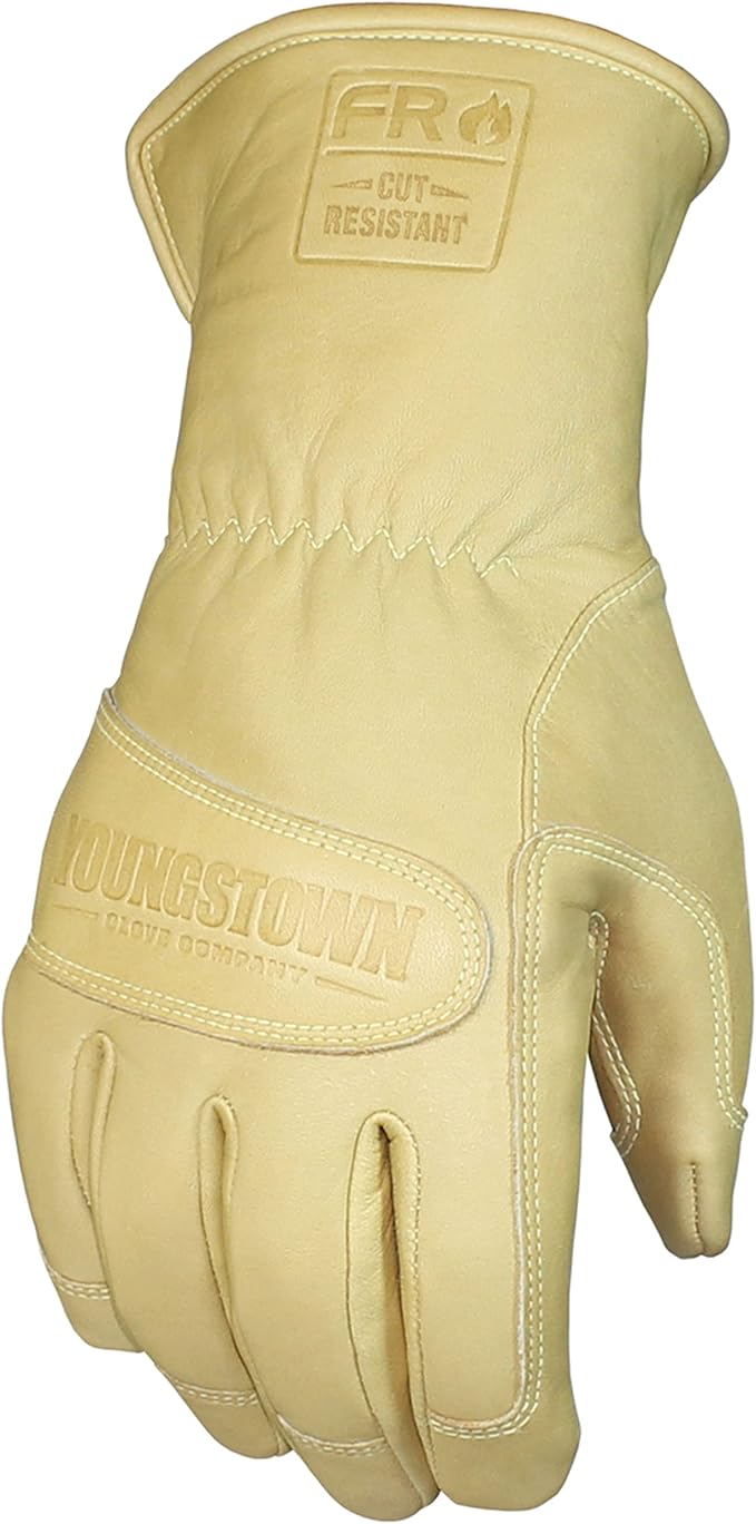 Youngstown Glove FR Ultimate Leather Utility Winter Work Gloves - Kevlar Lined - Cut, Puncture, Flame Resistant, Arc Rated - Tan, Small
