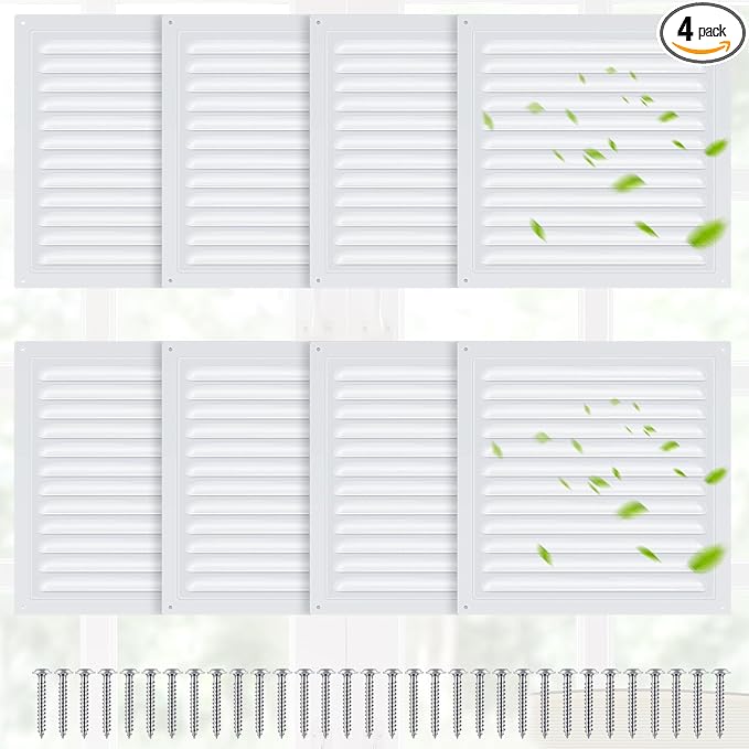 8 Pcs 6 x 6 Inch Aluminum Gable Vents Attic Vents Metal Gable Wall Shed Vent with Screw and Screen Mesh, Square Return Louver Grille for Ventilation Exterior Door House Attic Garage Ceiling