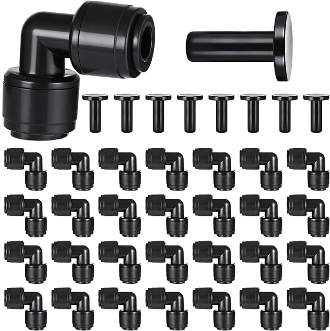 30 PCS Quick Connect 1/4" Drip Irrigation Elbow Fitting, Push-to-Connect Drip Irrigation Elbow Connectors for 1/4 Inch Tubing with 10PCS End Plugs,Hose Connectors for Garden Irrigation System