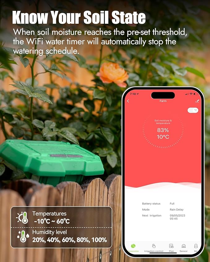 RAINPOINT WiFi Water Timer with WiFi Soil Moisture Sensor, WiFi Hose Timer for Lawn,WiFi Sprinkler Controller via APP/Voice Control,Automatic Watering System