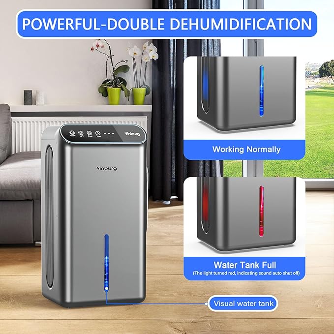 Dehumidifier for Basement (85 OZ, 800 sq ft) Quiet Dehumidifiers for Home, Auto Shut-Off, Sleep Mode, 3 Gear Timer(8H,16H,24H), Small Dehumidifier for Bedroom, Bathroom with Drain Hose (Deep Sliver)