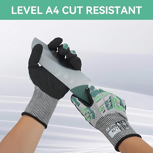 Safety Work Gloves, Impact Gloves for Men Women, Cut Resistant Non-Slip Heavy Duty Gloves with Nitrile Grip, Touch Screen Glove with Impact Protection for Mechanic Construction, Large, Camo