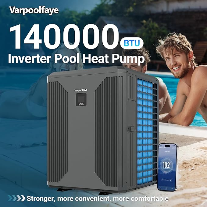 140000 BTU Inverter Swimming Pool Heat Pump for Inground Pools Electric Above Ground Pool Heater Up to 42000 Gallon WiFi Control 220v