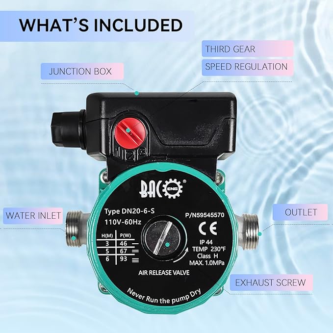 BACOENG Hot Water Recirculating Pump, 3/4" NPT 110V Automatic Circulating Pump for Water Heater Stainless Steel Head For Solar Heater (US Plug)