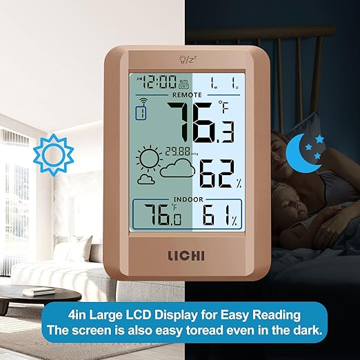 Indoor Outdoor Thermometer Wireless Weather Station External Thermometer Hygrometer Monitor with 330ft Range Remote Sensor, Battery Operated Backlit Display (Khaki)