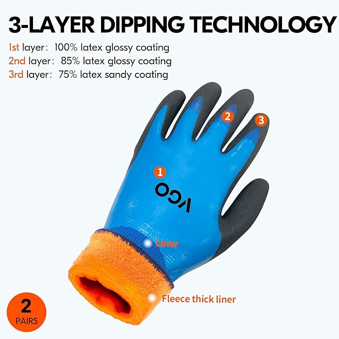 Vgo... 1-Pair 32°F Triple Latex Coating Winter Gloves, Light Duty Work Gloves, Waterproof, Oil Resistance, Abrasion Resistance (Size L, Blue, RB2172F)