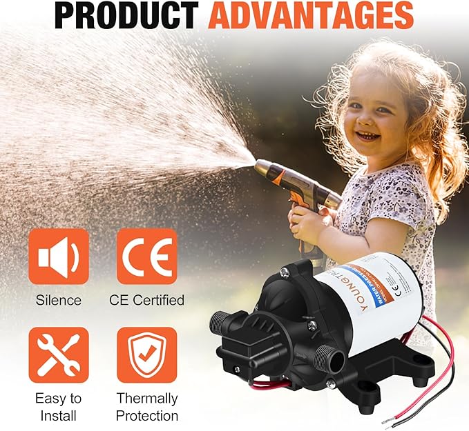 YOUNGTREE 12V DC RV Water Diaphragm Pump 3.5 GPM 45PSI, 12Volt Self-Priming Fresh Water Pressure Pump with Pressure Switch for RV Camper Boat Home Off-Grid