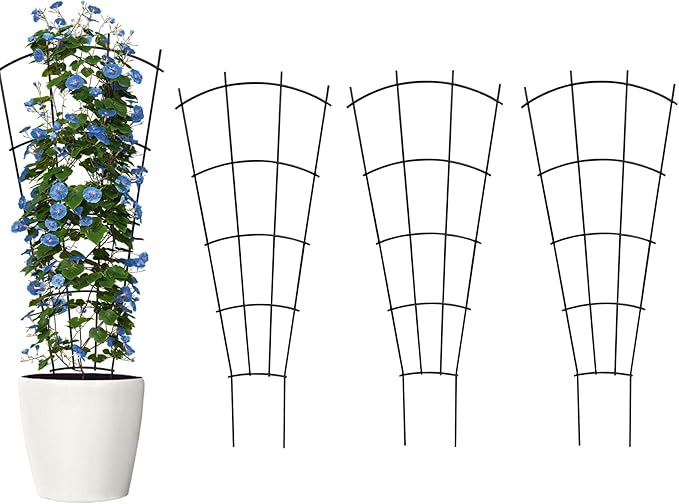 Thealyn 4 Pack 24" Metal Plant Trellis for Pots & Garden Beds, Rustproof Support for Indoor Outdoor Climbing Plants, Vines, Flowers, Fan Shaped, Black