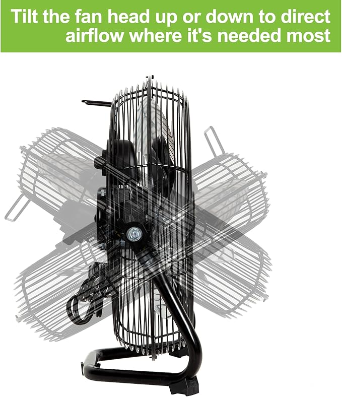 hykolity 1680 CFM 12" High Velocity Floor Fan, 3-Speed Powerful Airflow Fan with 180-Degree Tilt, Heavy Duty Metal Fan for Home, Bedroom, Residential Use