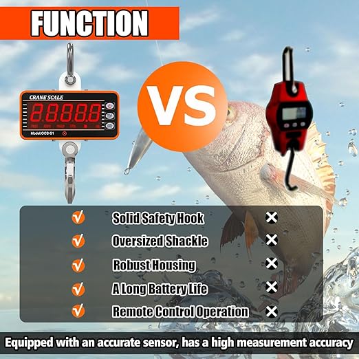 YATOINTO 1000kg/2000lb Digital Crane Scale Heavy-Duty Industrial Hanging Scale with Remote Control Smart Type LED Display CE Certified Electronic Weighing Crane Scale (Orange)