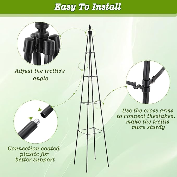 AlisisFores 2 Pack Garden Trellis for Climbing Plants Outdoor,63inch Tall Rustproof Metal Obelisk Trellis Support for Potted Vines Vegetable Plants Indoor Outdoor, Lightweight