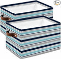 Grey Blue Striped Storage Bins Cubes Waterproof Cloth Storage Basket,Farmhouse Stripes Abstract Art Navy Blue Foldable Storage Bags for Shelf Clothes Storages Organizers with Handles 15x11x9.5 in 2PCS