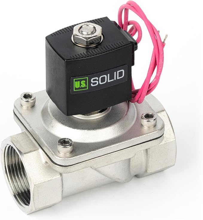 U.S. Solid 1-1/4" Stainless Steel Solenoid Valve - 110V AC Normally Closed Electric Solenoid Valve with Viton Seal, Lead Wire Type