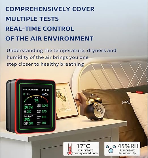 Smart Air Quality Monitor Indoor: WiFi Air Quality Tester, 15-in-1 Air Quality Meter with PM, CO2, TVOC, HCHO, AQI, Temperature and Humidity Sensor, App Remote Control, for Office Home