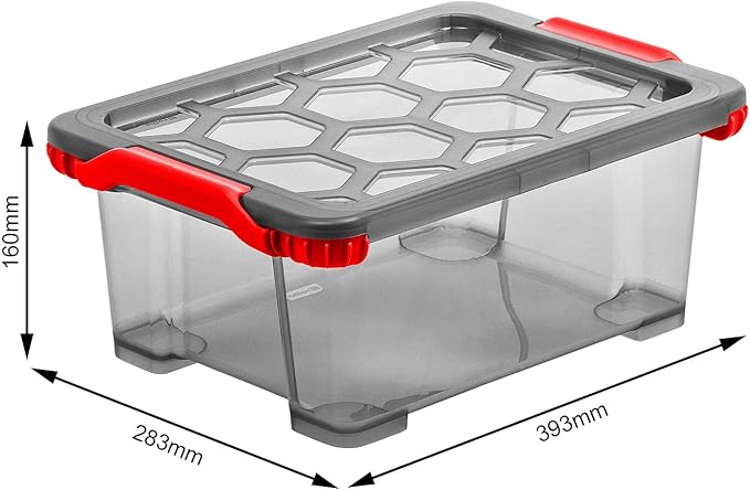 Rotho, Evo Total Protection, storage box 11 l with lid, Plastic (PP) BPA-free, anthracite/red, 11l (39,3 x 28,3 x 16,0 cm)