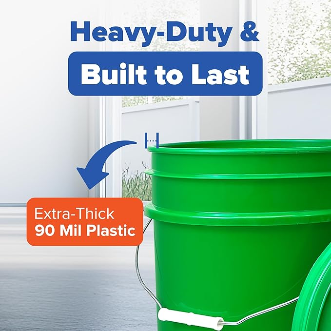 ePackageSupply 5 Gallon Bucket - Food Grade Bucket with Airtight Gasketed Tear Strip Lid, BPA-Free, Heavy-Duty 90 Mil HDPE Plastic Pail, Bulk Storage, Durable Container, Made in USA - Green, 3 Packs