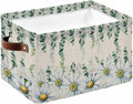 Daisy Eucalyptus Leaves Storage Bins Cubes Waterproof Cloth Storage Basket,Rustic Weeping Botanical Linen Foldable Storage Bags for Shelf Clothes Storages Organizers with Handles 15x11x9.5 in 1PCS